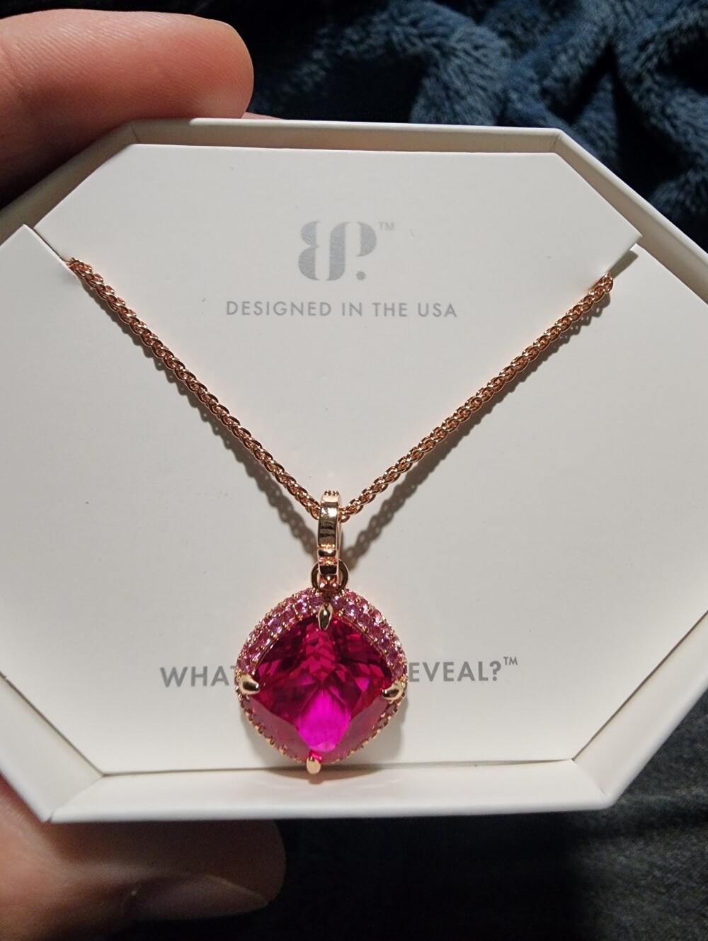 Rose Gold Pink Cushion Pendant Necklace